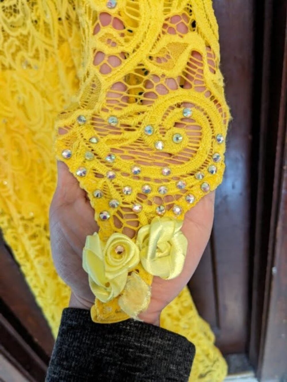 Bright yellow stretch lace professional bellydancing costume Hala Derkach - Picture 3 of 8